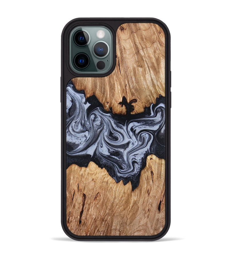 iPhone 12 Pro Max Wood Phone Case - Shelly (Black & White, 828306)