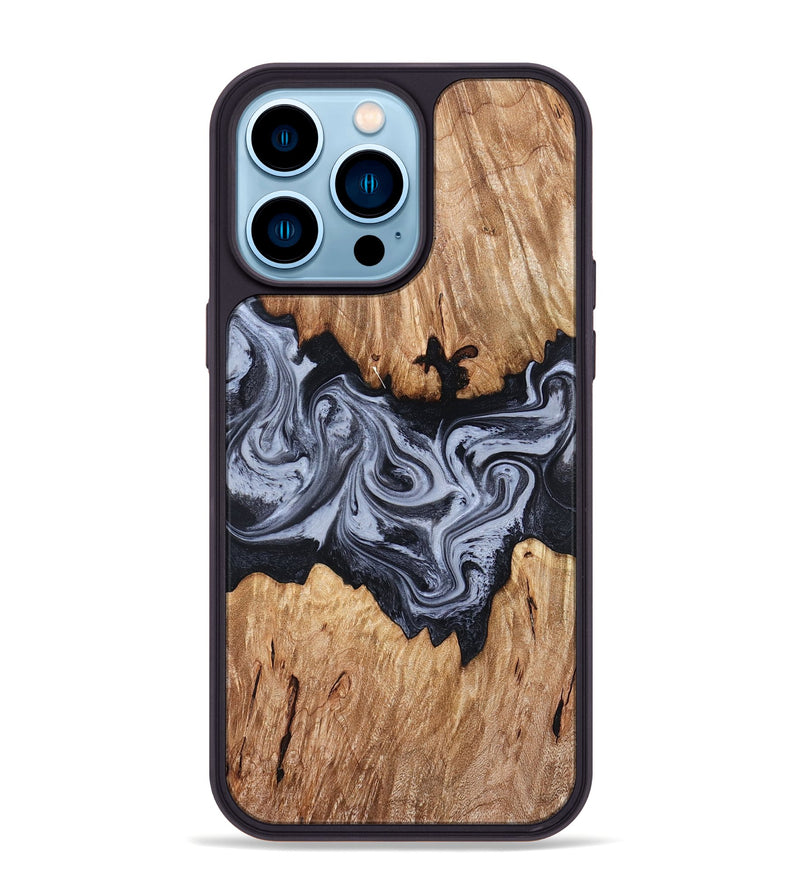 iPhone 14 Pro Max Wood Phone Case - Shelly (Black & White, 828306)