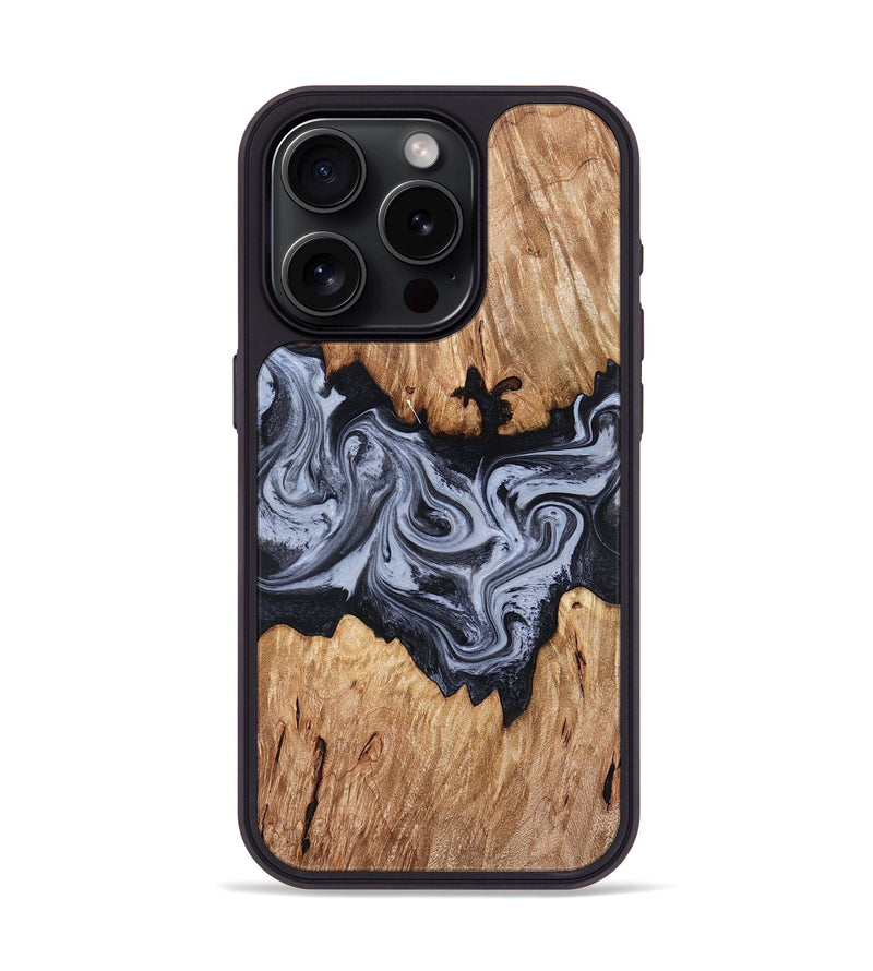 iPhone 15 Pro Wood Phone Case - Shelly (Black & White, 828306)