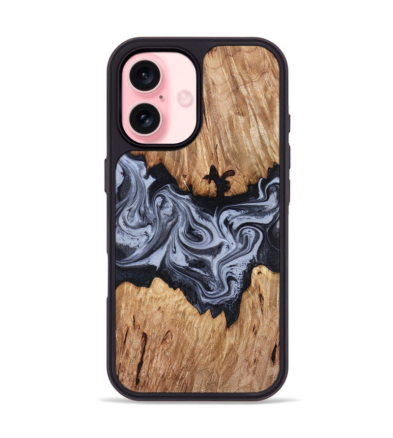 iPhone 16 Wood Phone Case - Shelly (Black & White, 828306)