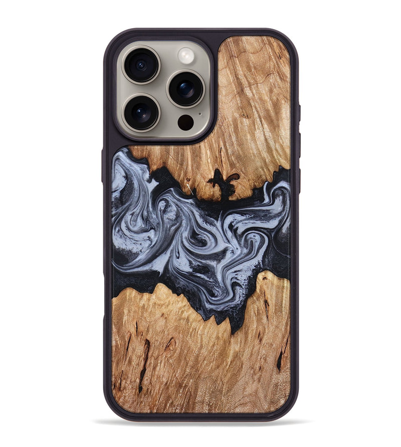iPhone 16 Pro Max Wood Phone Case - Shelly (Black & White, 828306)