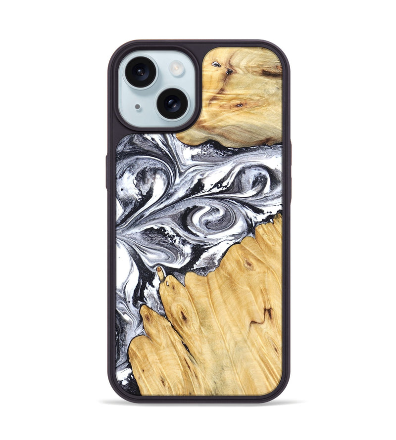 iPhone 15 Wood Phone Case - Starr (Black & White, 828308)