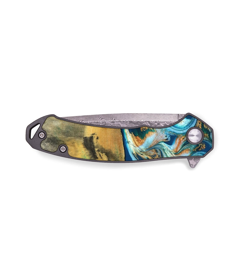 EDC Wood Pocket Knife - Walton (Teal & Gold, 828333)
