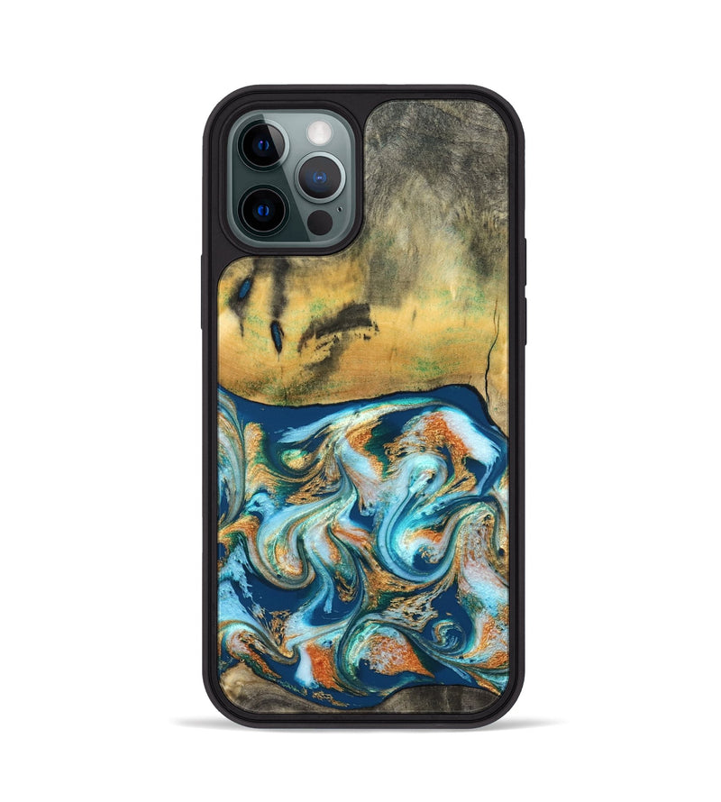 iPhone 12 Pro Wood Phone Case - Walton (Teal & Gold, 828333)