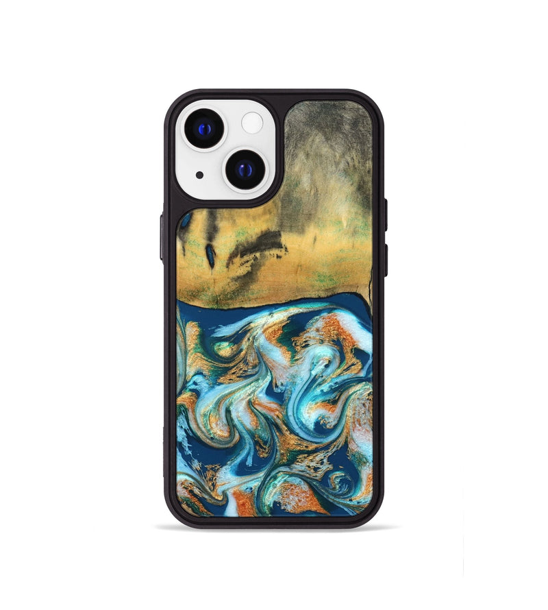 iPhone 13 mini Wood Phone Case - Walton (Teal & Gold, 828333)