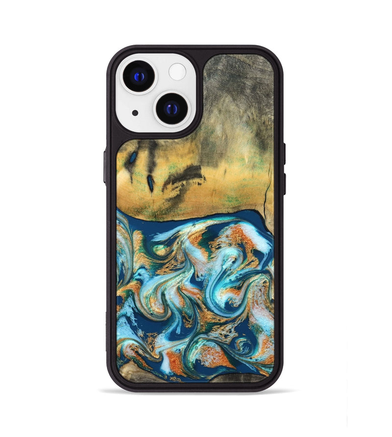 iPhone 13 Wood Phone Case - Walton (Teal & Gold, 828333)