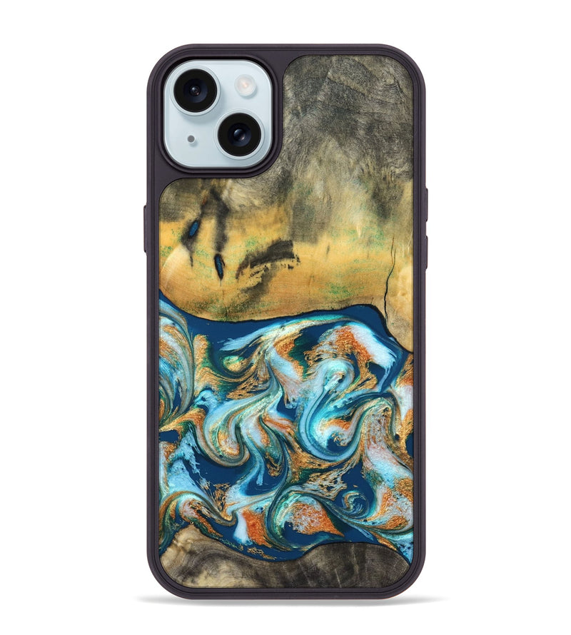 iPhone 15 Plus Wood Phone Case - Walton (Teal & Gold, 828333)