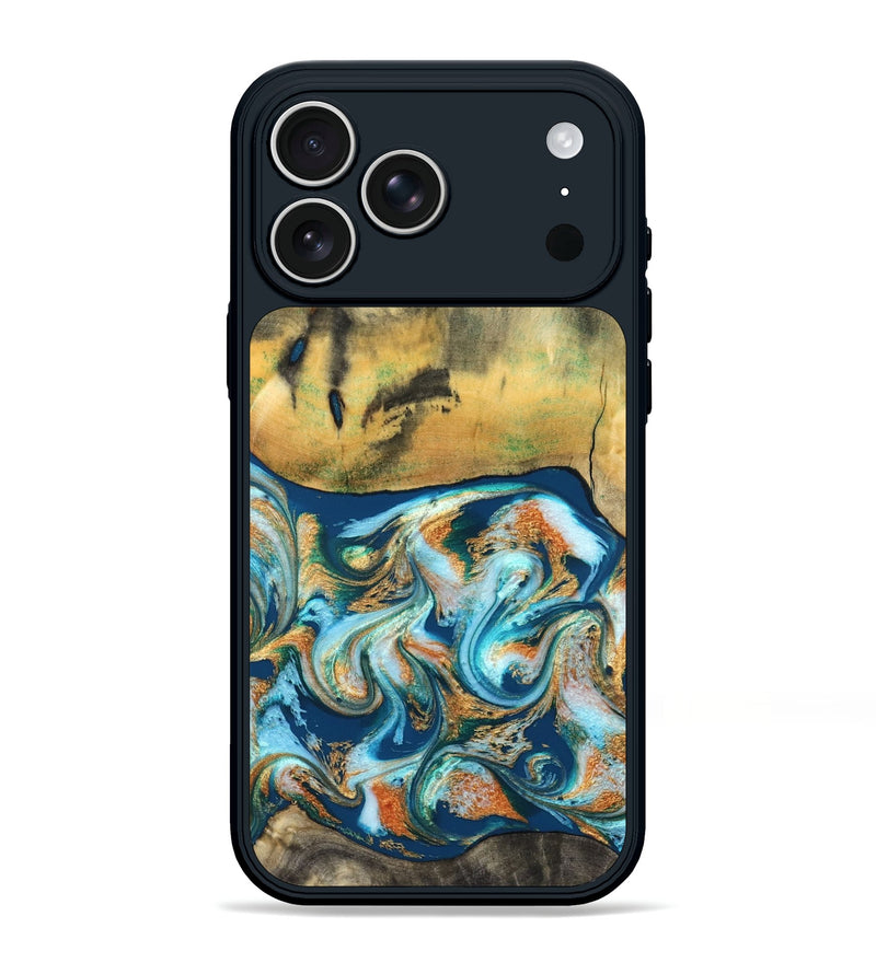 iPhone 17 Pro Max Wood Phone Case - Walton (Teal & Gold, 828333)