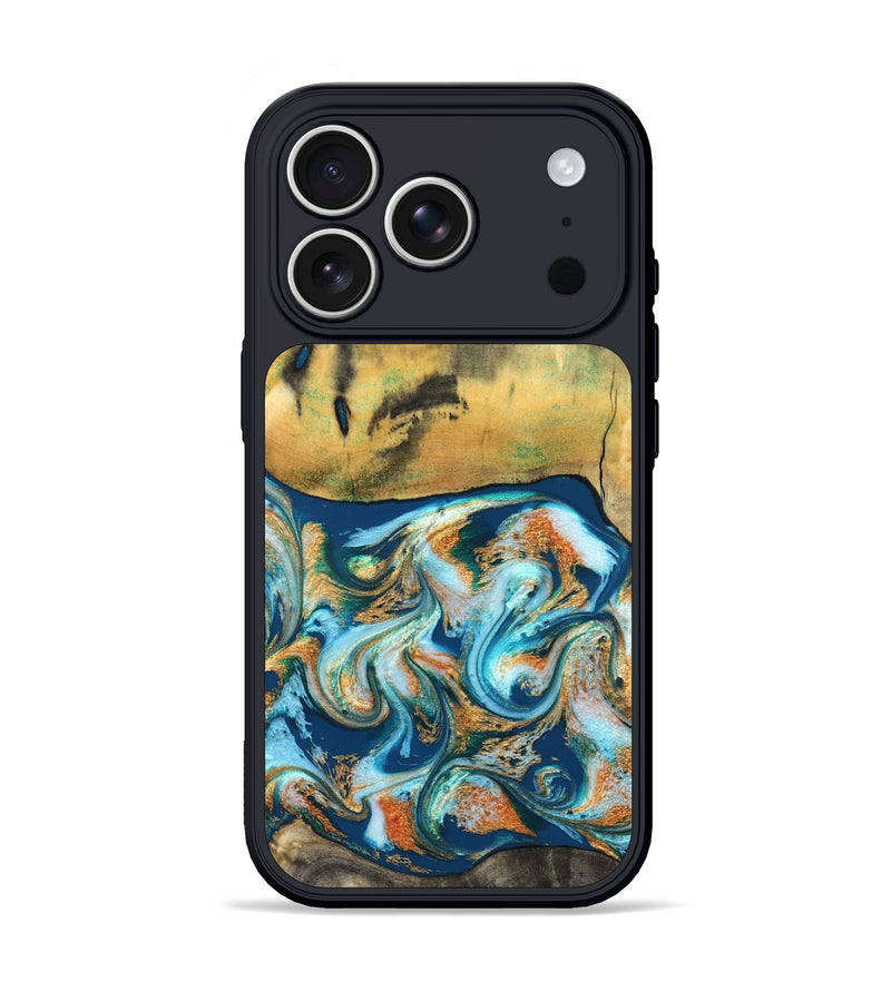 iPhone 17 Pro Wood Phone Case - Walton (Teal & Gold, 828333)