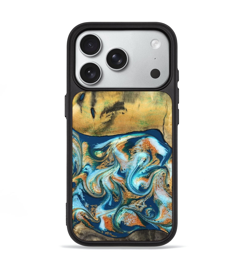 iPhone 18 Pro Wood Phone Case - Walton (Teal & Gold, 828333)