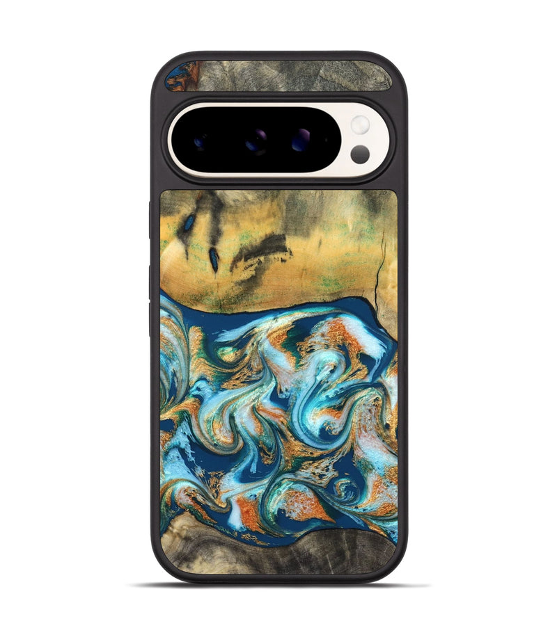 Pixel 9 Pro Wood Phone Case - Walton (Teal & Gold, 828333)