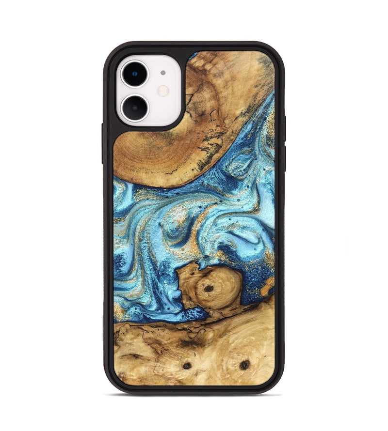 iPhone 11 Wood Phone Case - Starla (Teal & Gold, 828334)