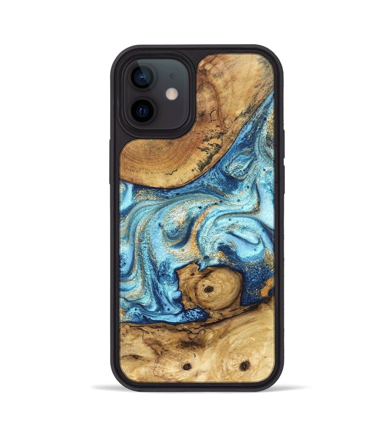 iPhone 12 Wood Phone Case - Starla (Teal & Gold, 828334)