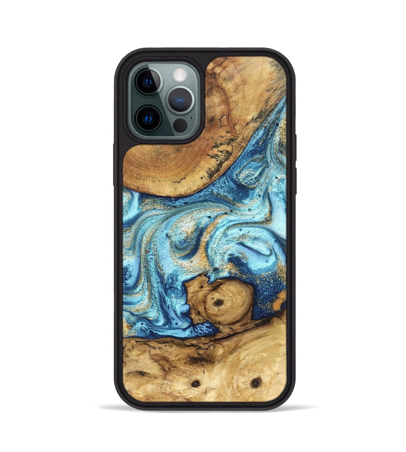 iPhone 12 Pro Wood Phone Case - Starla (Teal & Gold, 828334)