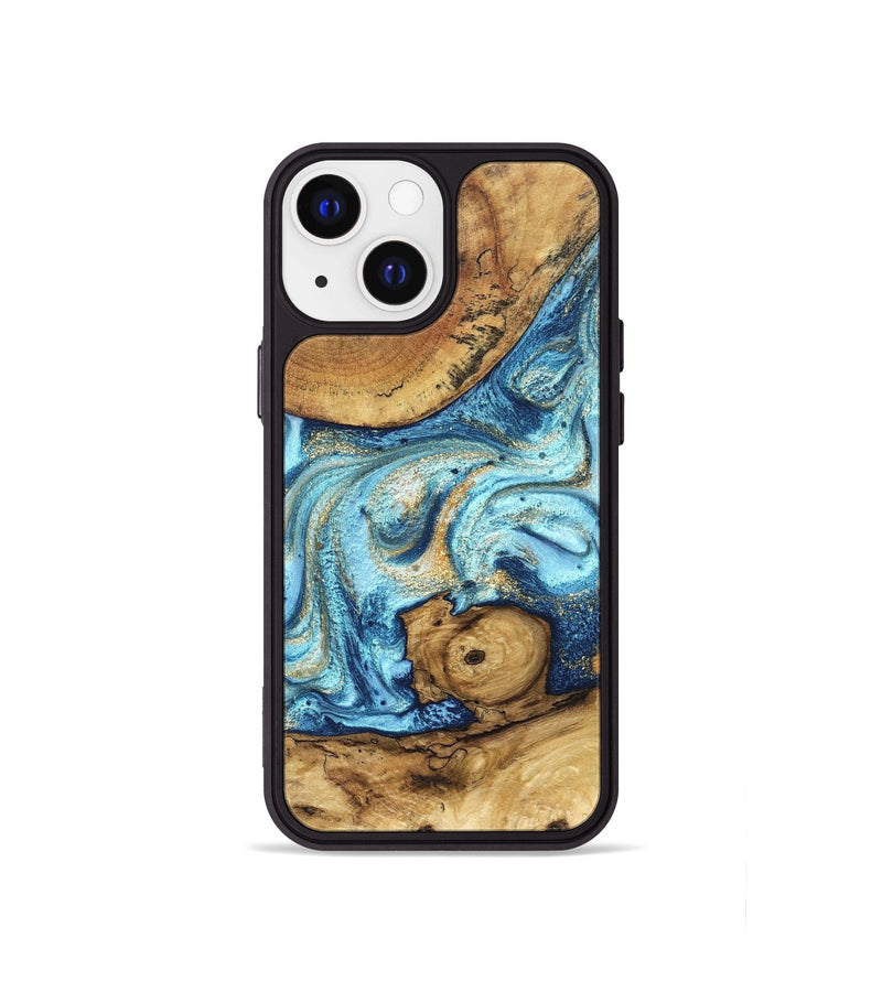 iPhone 13 mini Wood Phone Case - Starla (Teal & Gold, 828334)