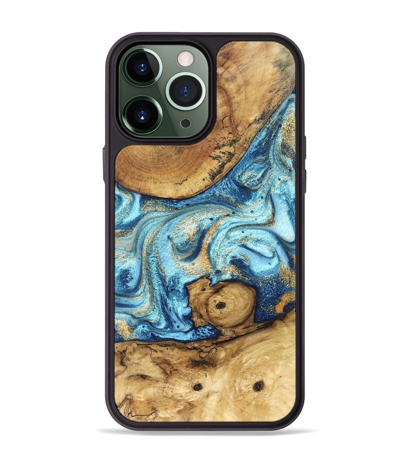 iPhone 13 Pro Max Wood Phone Case - Starla (Teal & Gold, 828334)