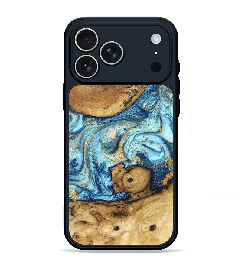 iPhone 17 Pro Max Wood Phone Case - Starla (Teal & Gold, 828334)