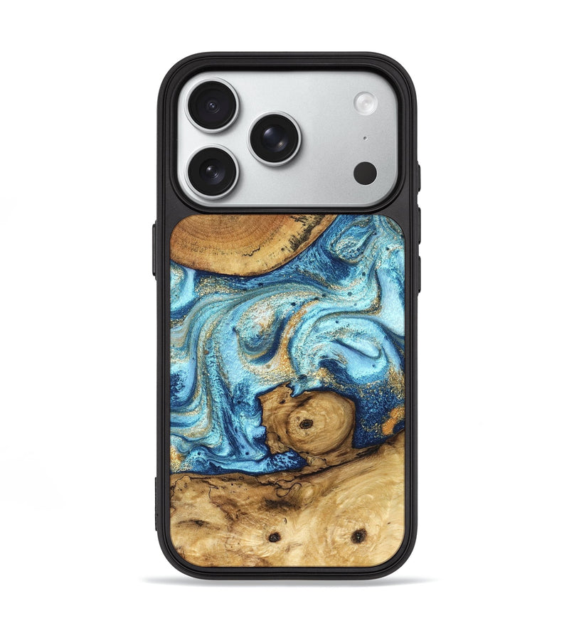 iPhone 18 Pro Wood Phone Case - Starla (Teal & Gold, 828334)