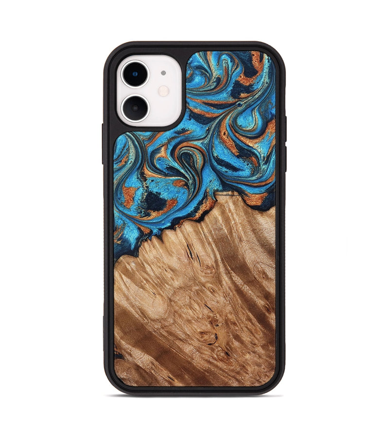 iPhone 11 Wood Phone Case - Hali (Teal & Gold, 828335)