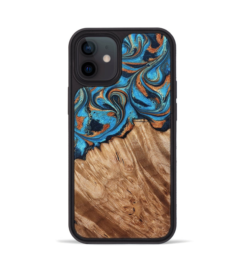 iPhone 12 Wood Phone Case - Hali (Teal & Gold, 828335)