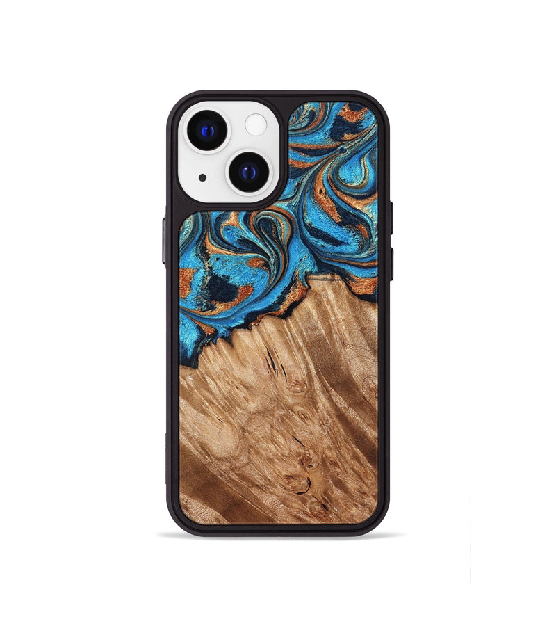 iPhone 13 mini Wood Phone Case - Hali (Teal & Gold, 828335)
