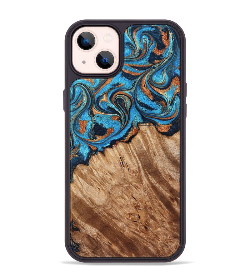 iPhone 14 Plus Wood Phone Case - Hali (Teal & Gold, 828335)