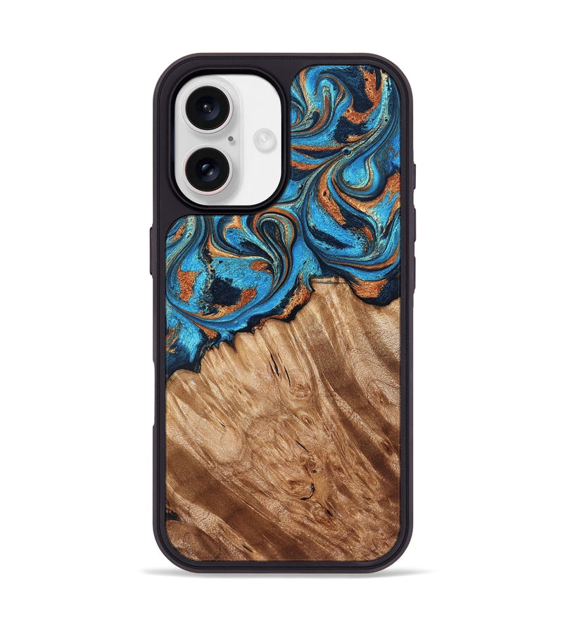 iPhone 17 Wood Phone Case - Hali (Teal & Gold, 828335)