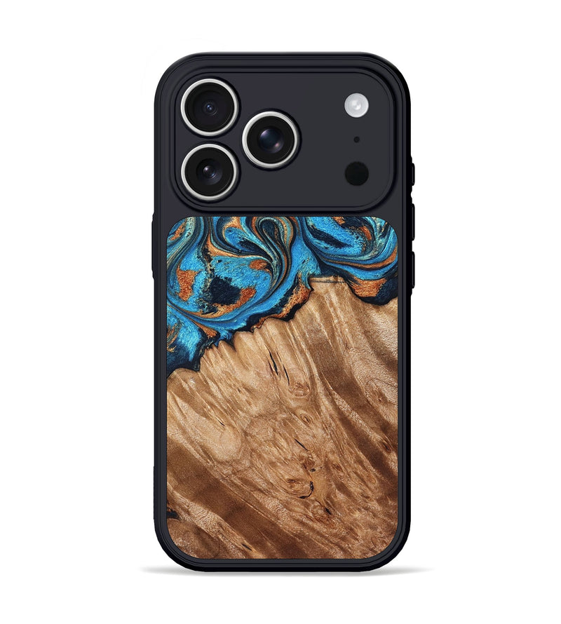iPhone 17 Pro Wood Phone Case - Hali (Teal & Gold, 828335)