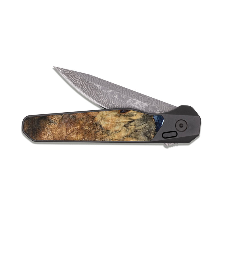 EDC Dark Damascus Wood Pocket Knife - Marci (Teal & Gold, 828336)