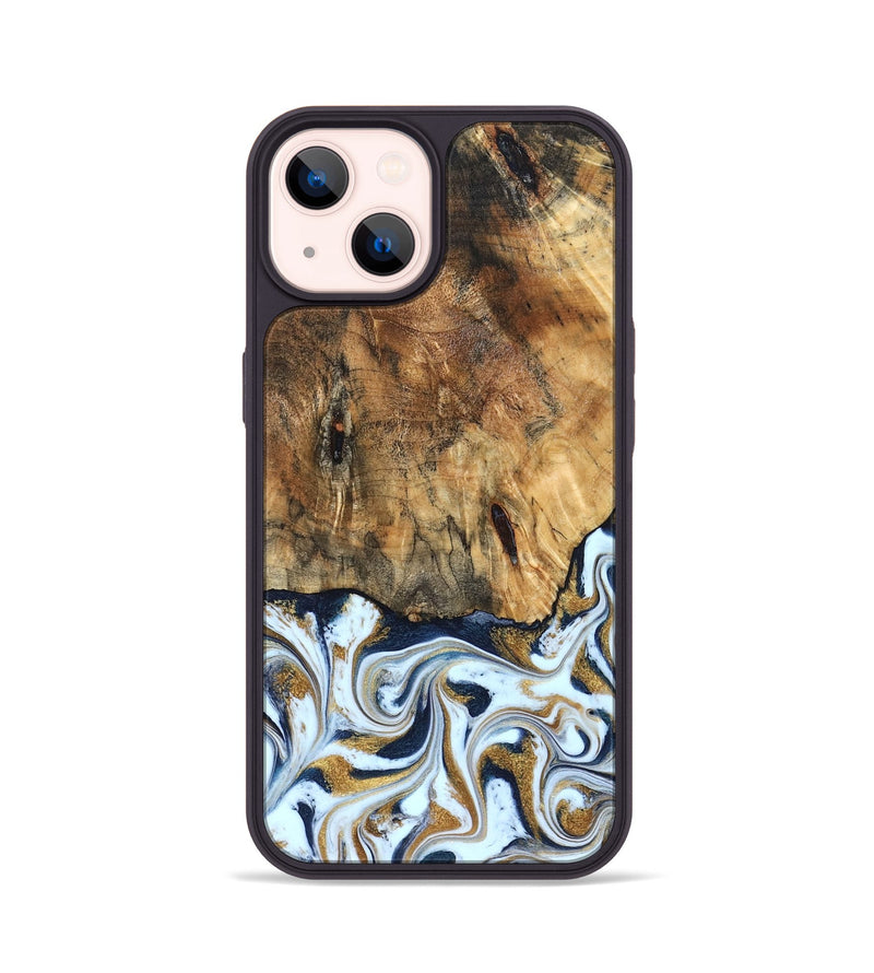 iPhone 14 Wood Phone Case - Marci (Teal & Gold, 828336)