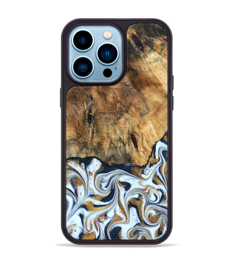 iPhone 14 Pro Max Wood Phone Case - Marci (Teal & Gold, 828336)