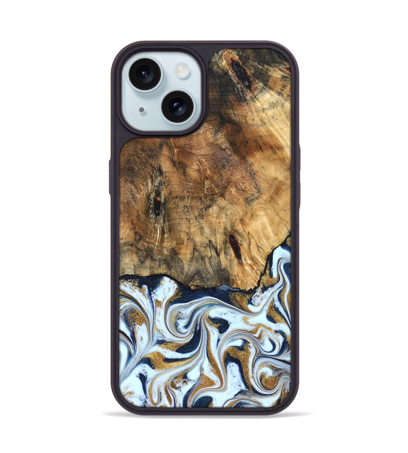 iPhone 15 Wood Phone Case - Marci (Teal & Gold, 828336)