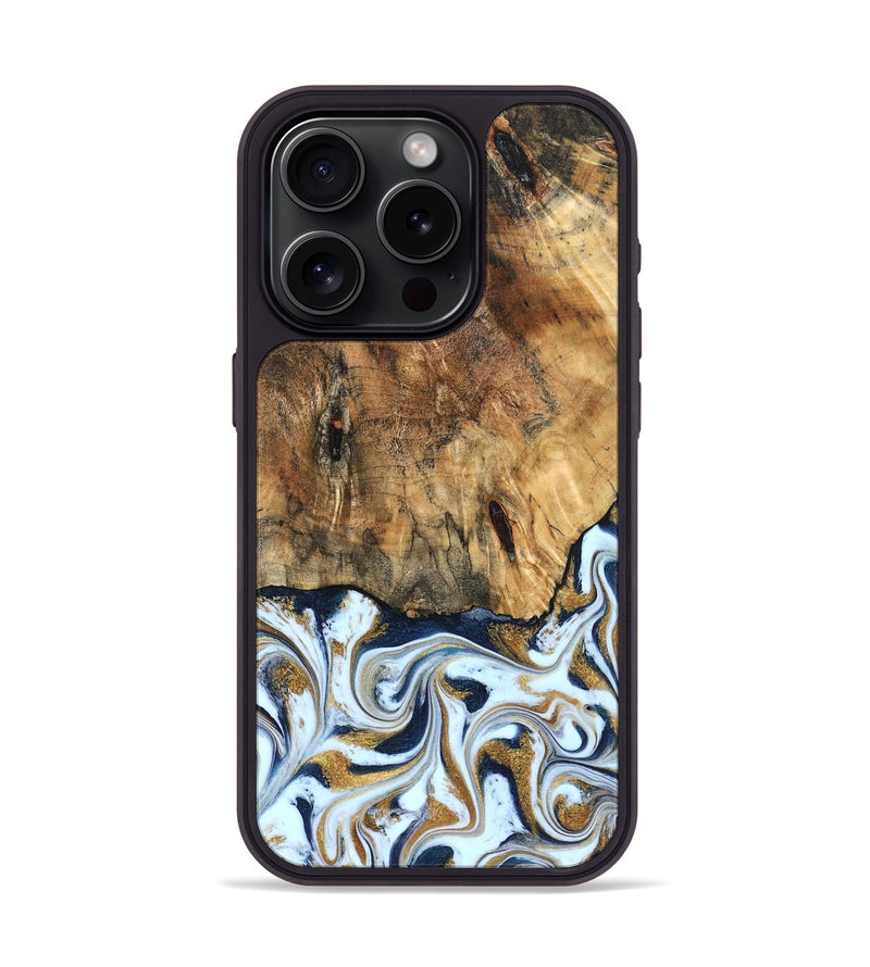 iPhone 15 Pro Wood Phone Case - Marci (Teal & Gold, 828336)