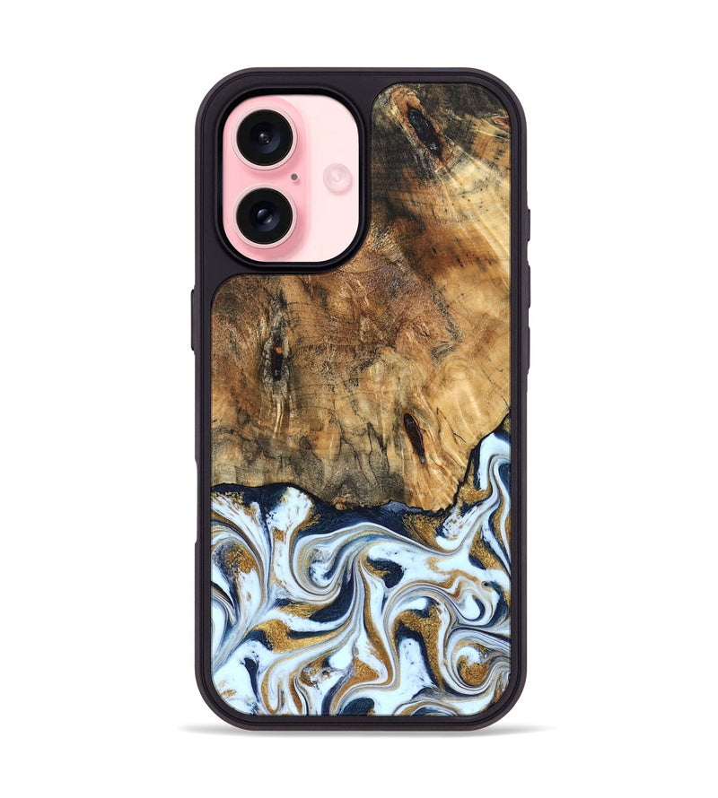 iPhone 16 Wood Phone Case - Marci (Teal & Gold, 828336)