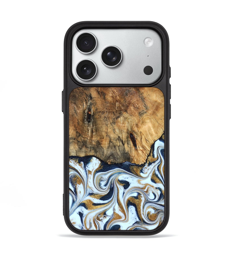 iPhone 18 Pro Wood Phone Case - Marci (Teal & Gold, 828336)