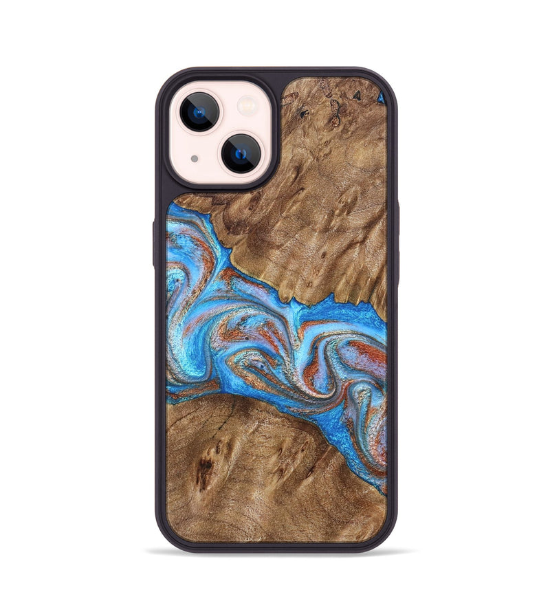 iPhone 14 Wood Phone Case - Larry (Teal & Gold, 828339)