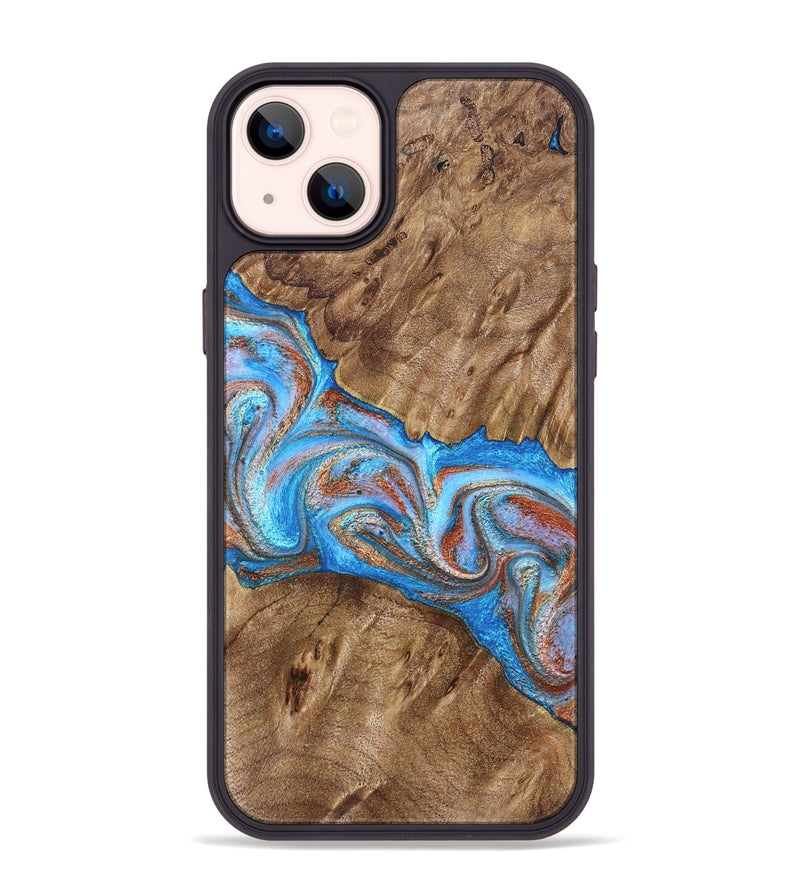 iPhone 14 Plus Wood Phone Case - Larry (Teal & Gold, 828339)