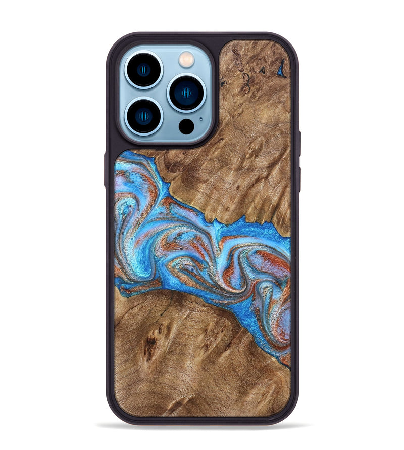 iPhone 14 Pro Max Wood Phone Case - Larry (Teal & Gold, 828339)