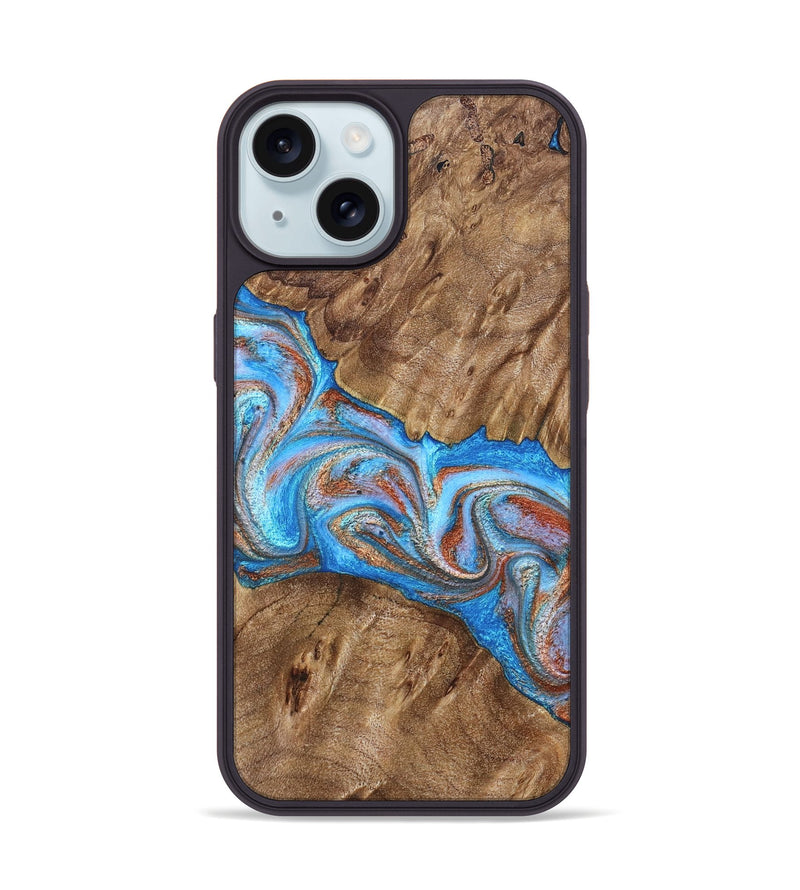 iPhone 15 Wood Phone Case - Larry (Teal & Gold, 828339)