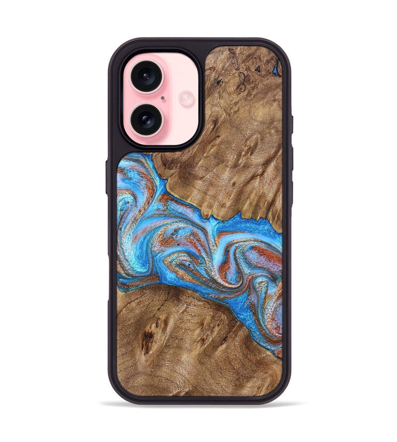 iPhone 16 Wood Phone Case - Larry (Teal & Gold, 828339)