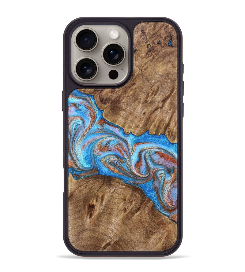 iPhone 16 Pro Max Wood Phone Case - Larry (Teal & Gold, 828339)