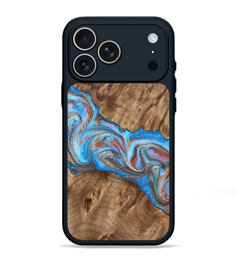 iPhone 17 Pro Max Wood Phone Case - Larry (Teal & Gold, 828339)
