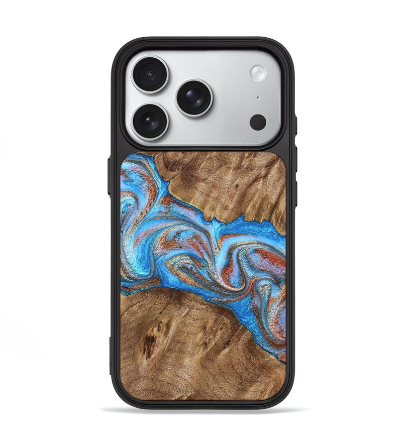 iPhone 18 Pro Wood Phone Case - Larry (Teal & Gold, 828339)