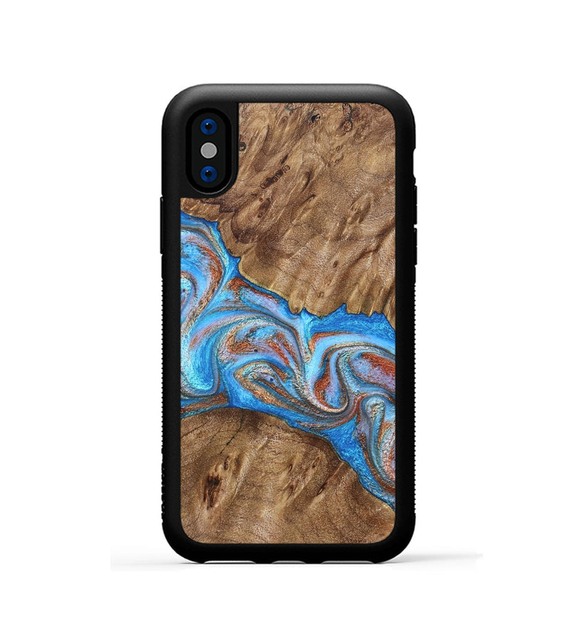 iPhone Xs Wood Phone Case - Larry (Teal & Gold, 828339)