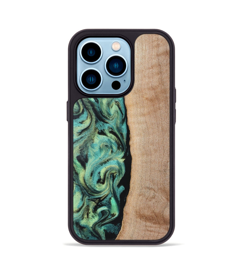 iPhone 14 Pro Wood Phone Case - Tosha (Green, 828343)