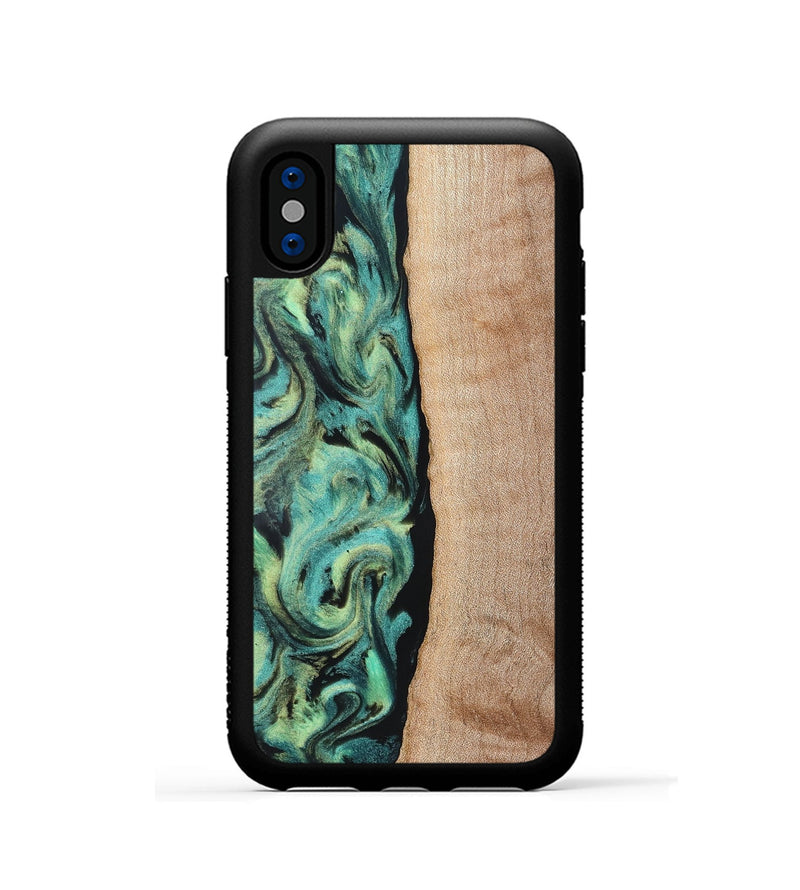 iPhone Xs Wood Phone Case - Tosha (Green, 828343)