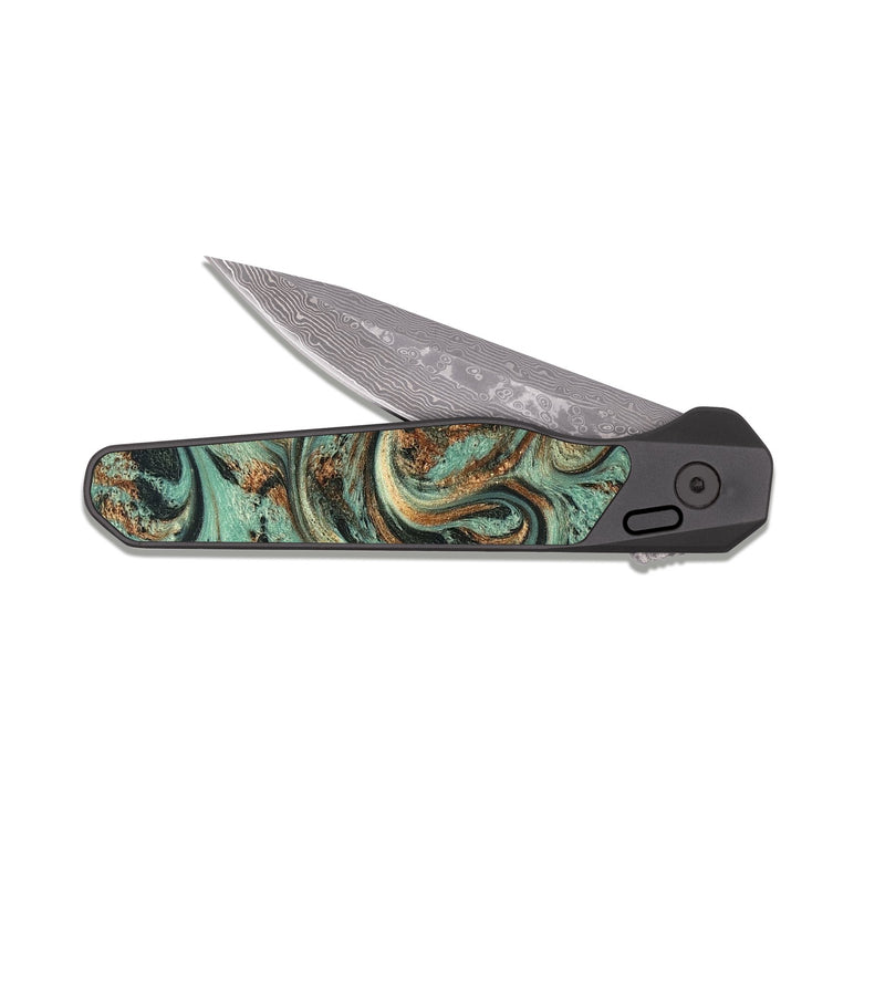 EDC Dark Damascus ResinArt Pocket Knife - Marian (Green, 828348)