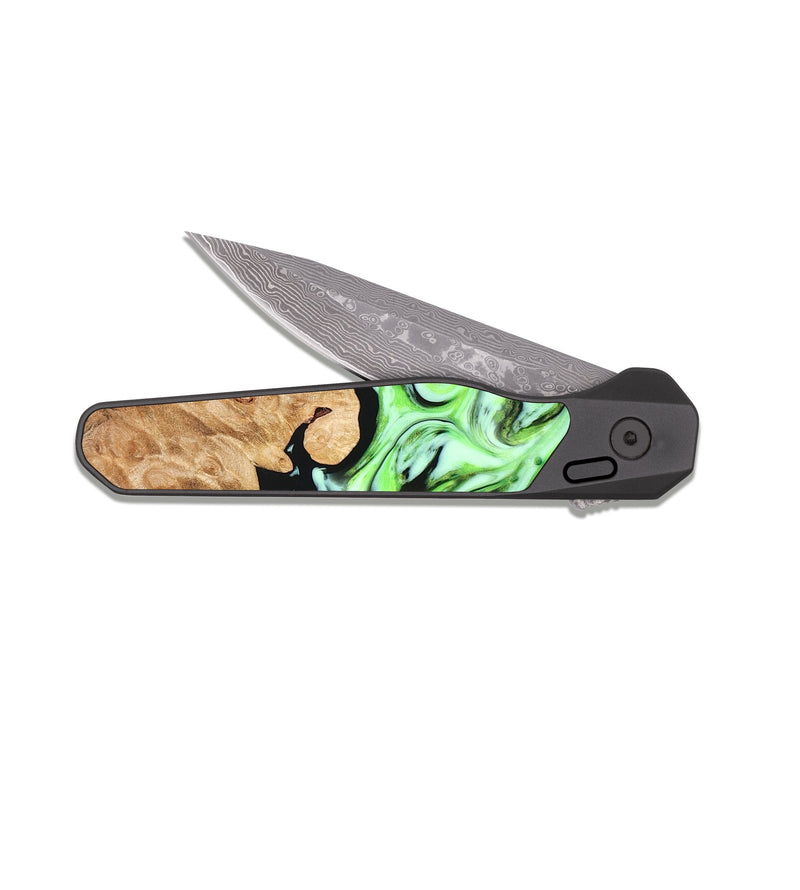 EDC Dark Damascus Wood Pocket Knife - Stephen (Green, 828349)