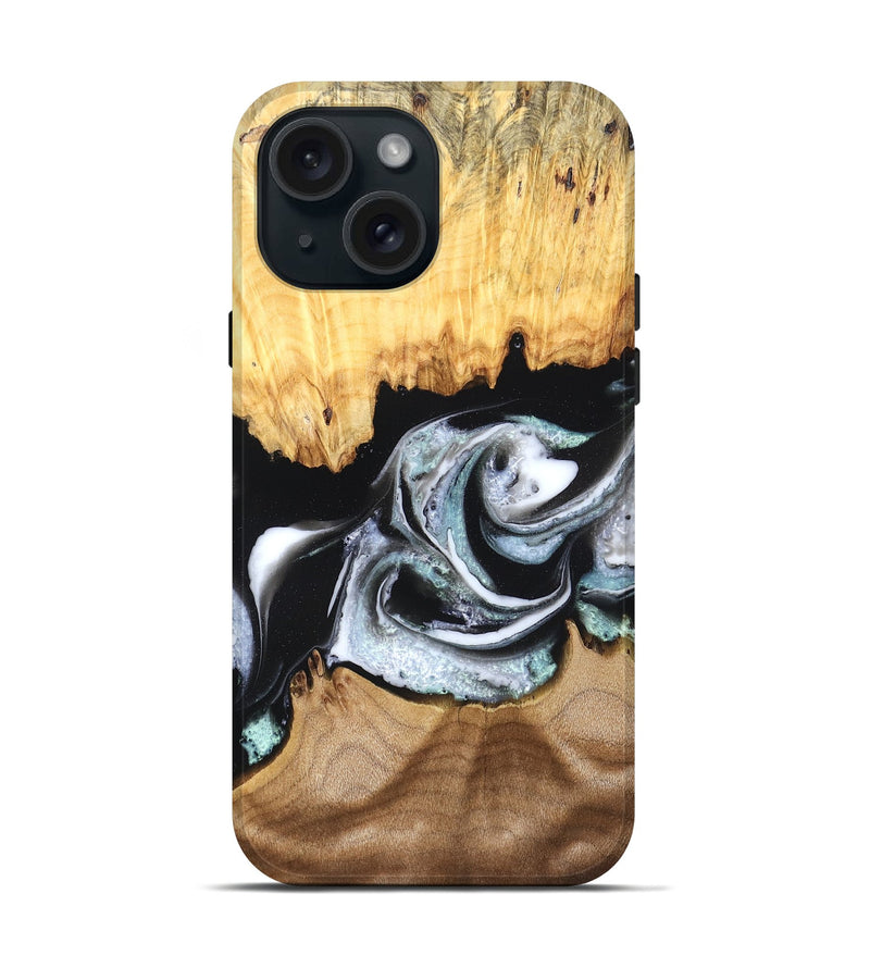 iPhone 15 Wood Live Edge Phone Case - Damon (Black & White, 828517)