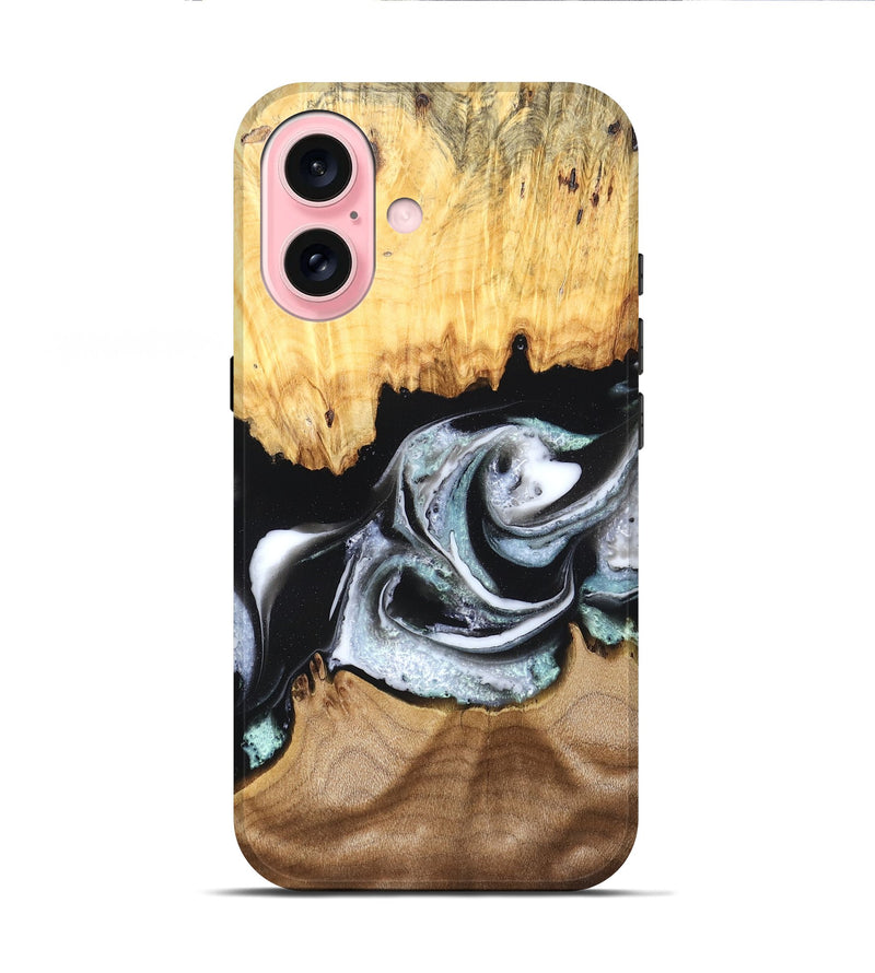 iPhone 16 Wood Live Edge Phone Case - Damon (Black & White, 828517)